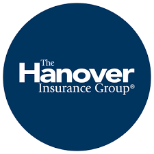 Logo of The Hanover Insurance Group in white on a blue background.