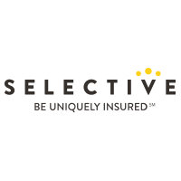 Selective insurance company logo with tagline and yellow dots.